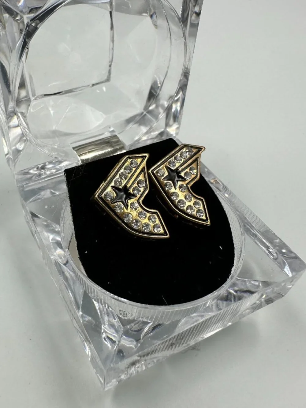 3/$30 Y2K Streetwear Logo Rhinestone Stud Earrings Gold Tone Hip Hop Style
